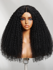 InvisiBlend? V Part Handcrafted Lace Real No Leave Out Natural Black Tight Spiral Coils kinky curly Wig Beginner Friendly Wig