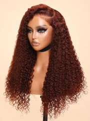 7x5 Bye-Bye Knots Wig Glueless Lace Reddish Brown Curly Wig With Bleached Knots 150% Density