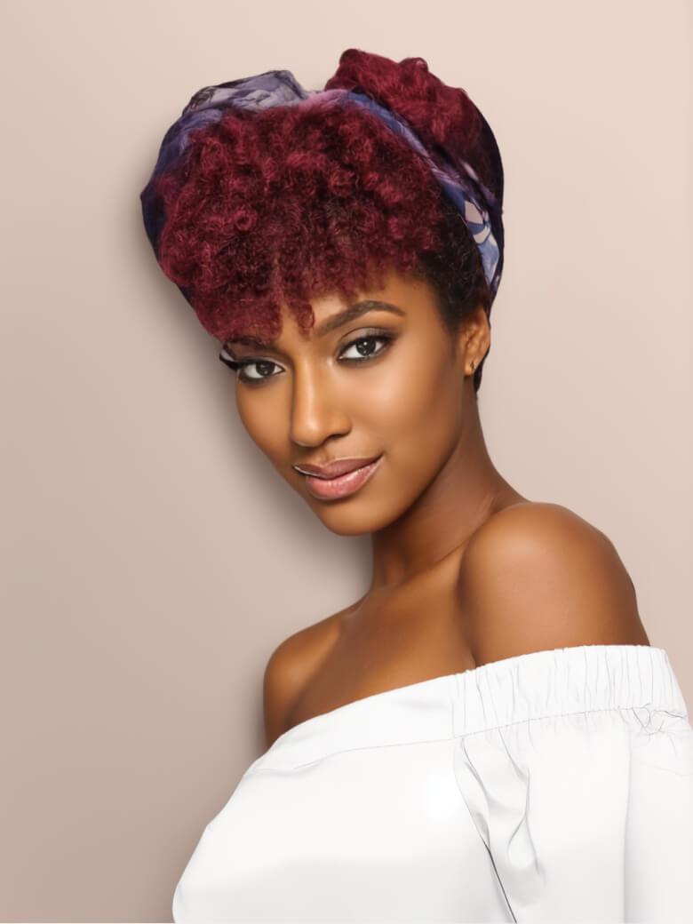 Glueless Spring Twist Headband Short Wig With Dark Red Highlights