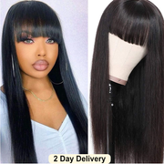 14 Inch 13x4 Transparent Lace Front Wigs Straight Human Hair Wig 150% Density Wig With Bang Flash Sale