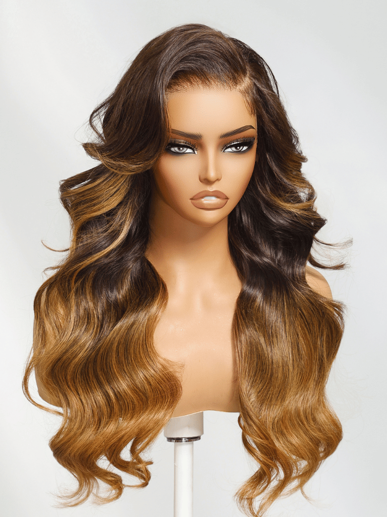 Brown to Caramel Ombre Wig With Side Part Face Framing Layers
