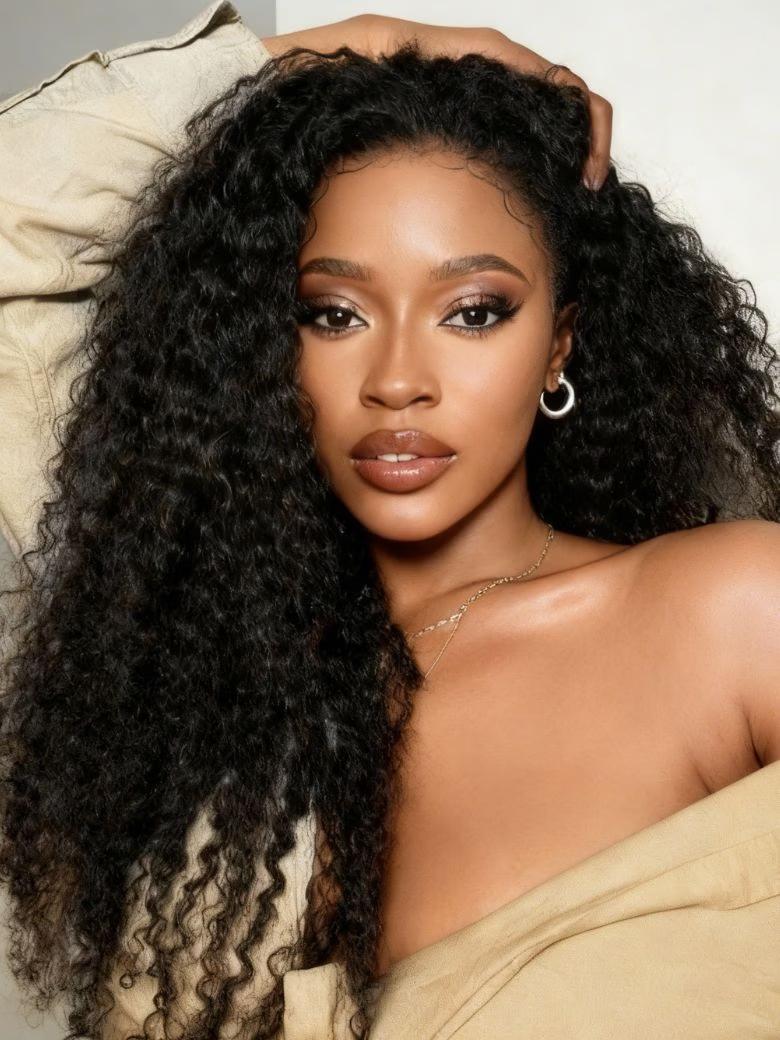 [With Invisi Drawstring] Bye-Bye Slip? 7x5 Lace Natural Black 4D Mixed Texture Burmese Curly Wig
