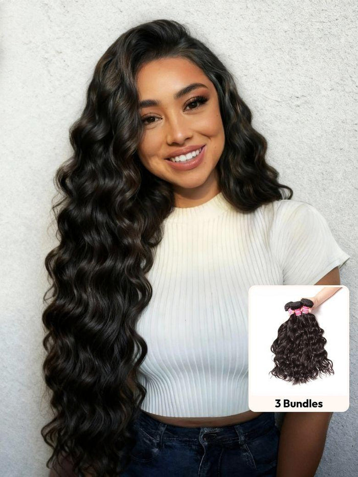 Petaluxe Natural Wave Texture Human Hair 3Pcs Bundles