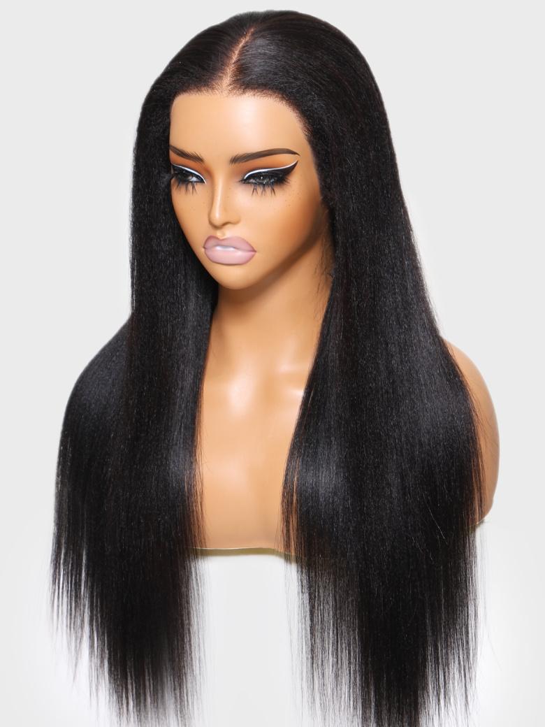 13x6 Lace Frontal Black Yaki Straight Pre-Everything Wig With 4C Curly Baby Hair