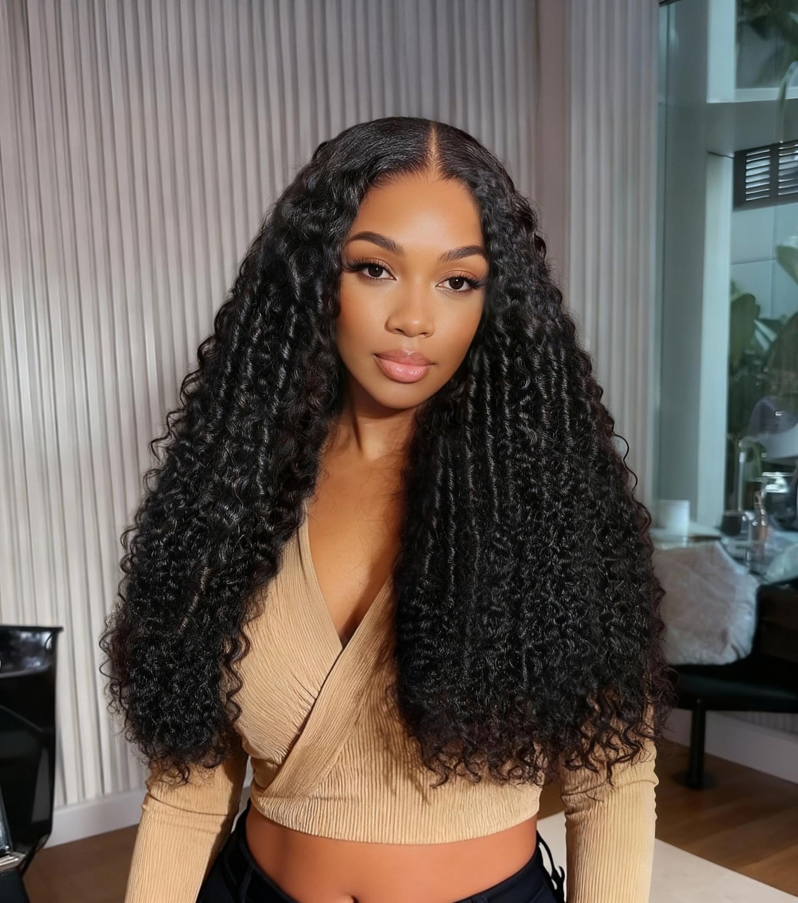 7x5 Lace Bye-Bye Knots Black Defined Coils 3C-4A Blend Curly Wig with Invisi Drawstring