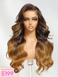 Petaluxe Brown to Caramel Ombre Wig With Side Part Face Framing Layers
