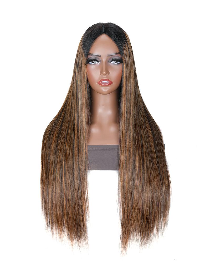 Glueless Straight V Part Wig Balayage Highlights Beginner Friendly Upgrade U Part Wig