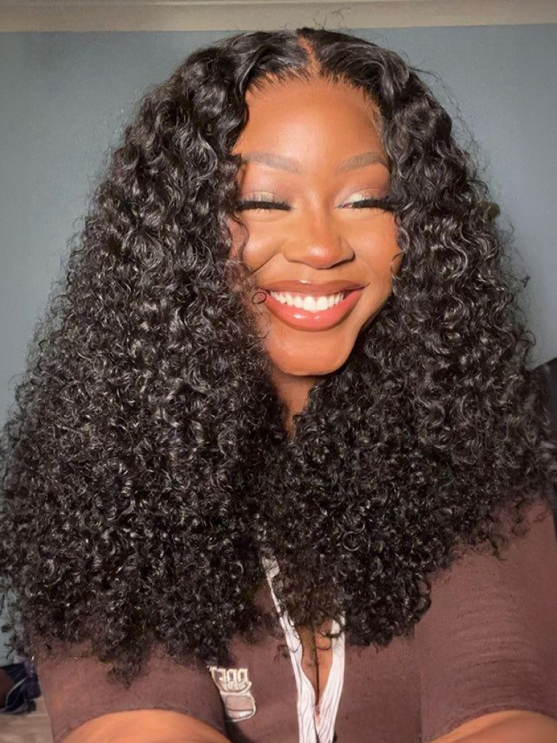 [From 18"] Put On And Go 6x4.5 Pre Cut Curly Natural Black Put On And Go Wig With Breathable Cap
