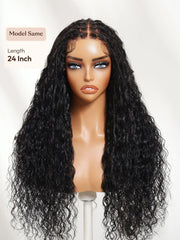 Bye-Bye Knots™ 7x5 Lace Black Water Wave Wig with Locs with Invisi Drawstring