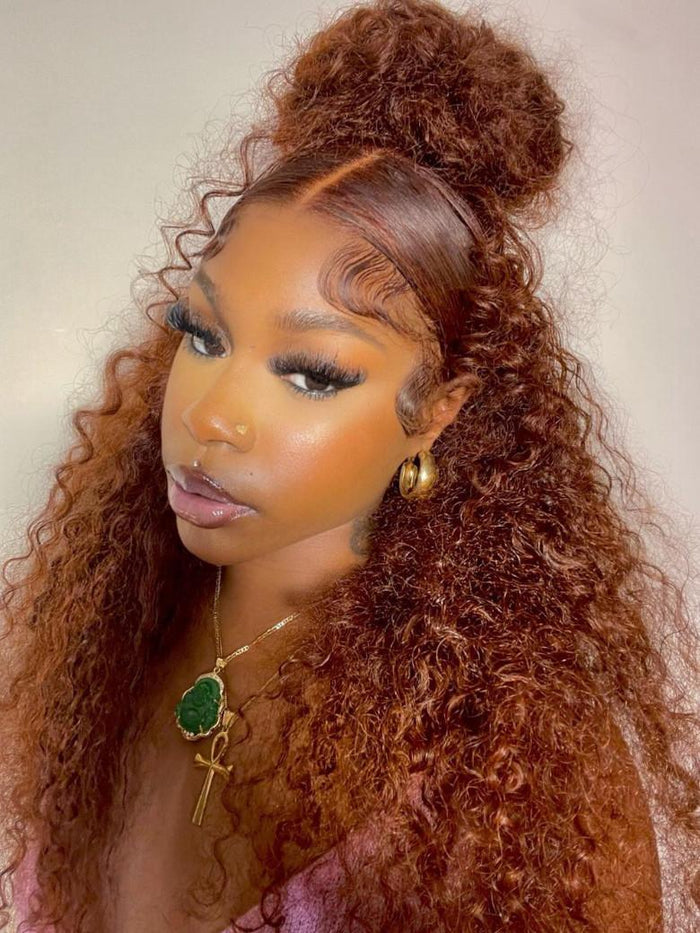 Petaluxe 13x4 Pre Everything Glueless Reddish Brown Water Wave Wig Pre-Cut Lace Pre-Bleached Knots