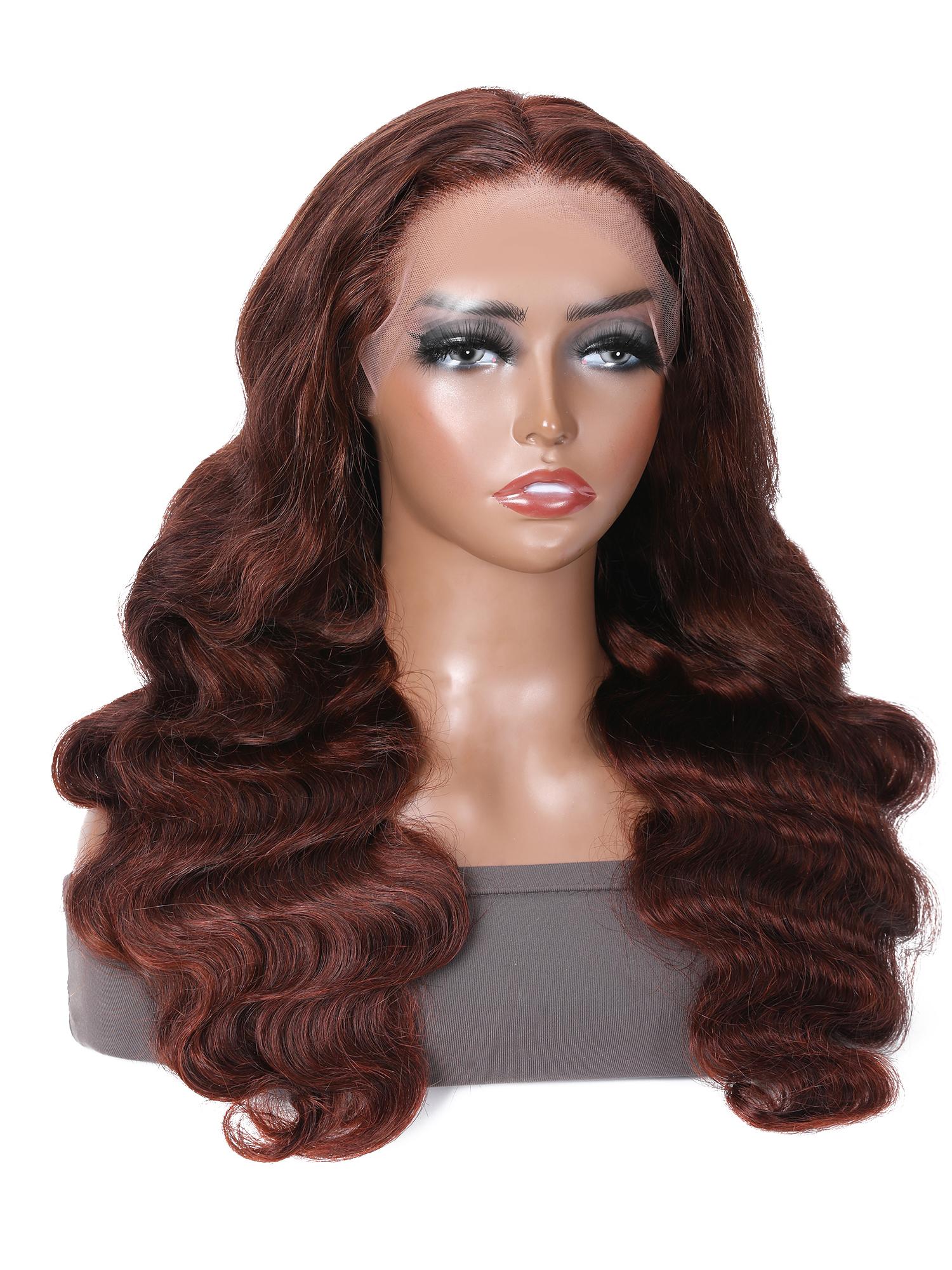 4x4 Lace Closure Budget Friendly Reddish Brown Body Wave Wig