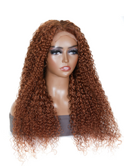 Medium Auburn Jerry Curly Human Hair Glueless Lace Wig 150% Density