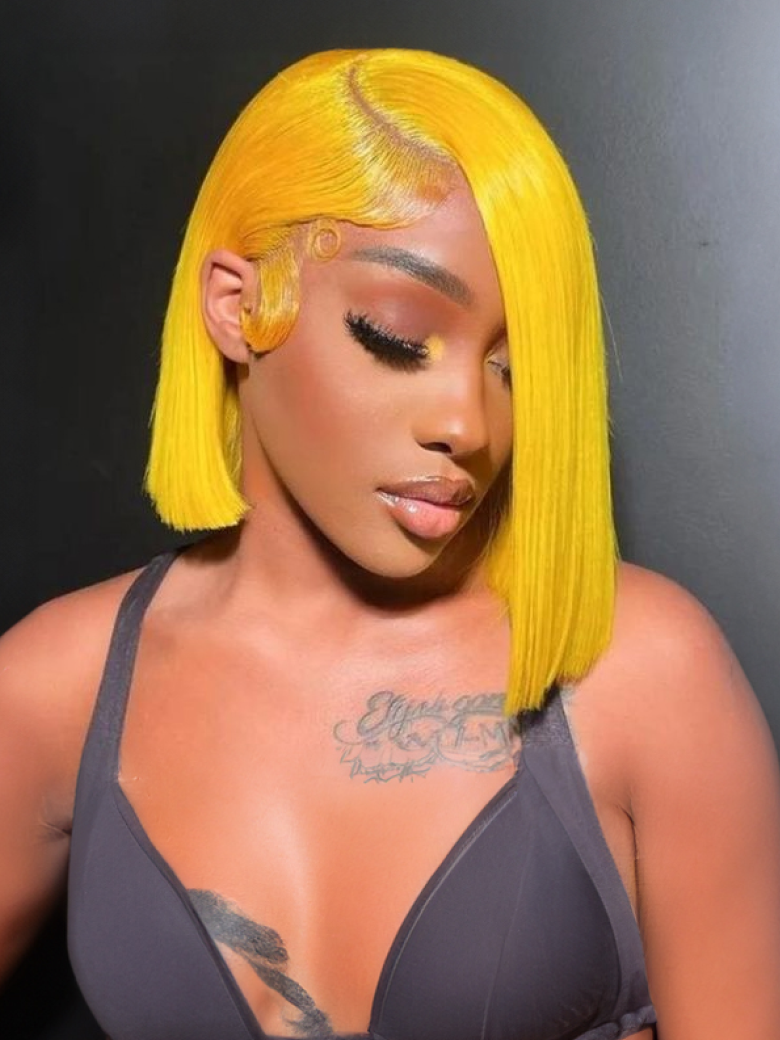 Lemon Yellow Bob Shoulder Length Wig 13x4 Lace Front