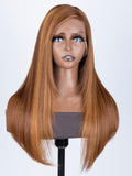 Petaluxe 13x4 Lace Front Feathered Piano Highlights Brown Wig With Side Bangs