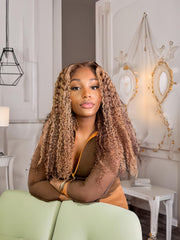 Put On And Go 6x4.5 Pre-Cut Lace Honey Blonde Kinky Curly Glueless Air Wig