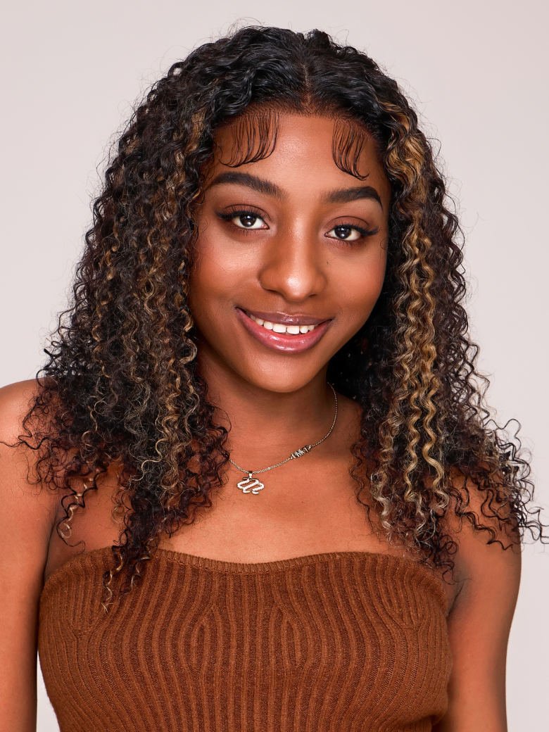 [200% Density from 20"] 6x4.5 Pre Cut Lace Curly Wig Put On And Go Quick Easy Black With Blonde Highlights