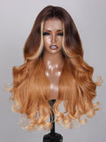 Petaluxe 13x4 Lace Front Golden Brown Ombre Loose Wave Wig With Blonde Streaks