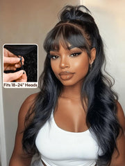 7x5 Bye-Bye Knots? & 13x4 Pre-Everything? Lace Frontal Black Fluffy Natural Loose Wave Curtain Bangs Wig