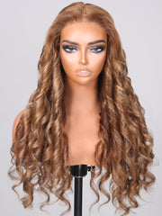 6x4.5 Pre Cut Lace Put On And Go Honey Blonde Highlights Body Wave Wig