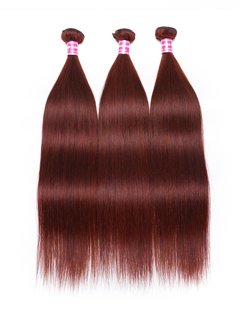 Dark Auburn Straight Remy Human Hair 3 Bundles With Closure Deal
