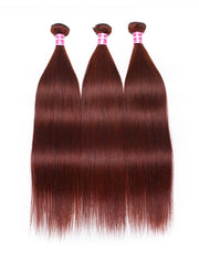 Dark Auburn Straight Remy Human Hair 3 Bundles With Closure Deal