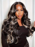 Petaluxe Bye Bye Knots Glueless 7x5 Lace Wig Black With Blonde Highlights 3D Body Wave Bleached Knots Wig