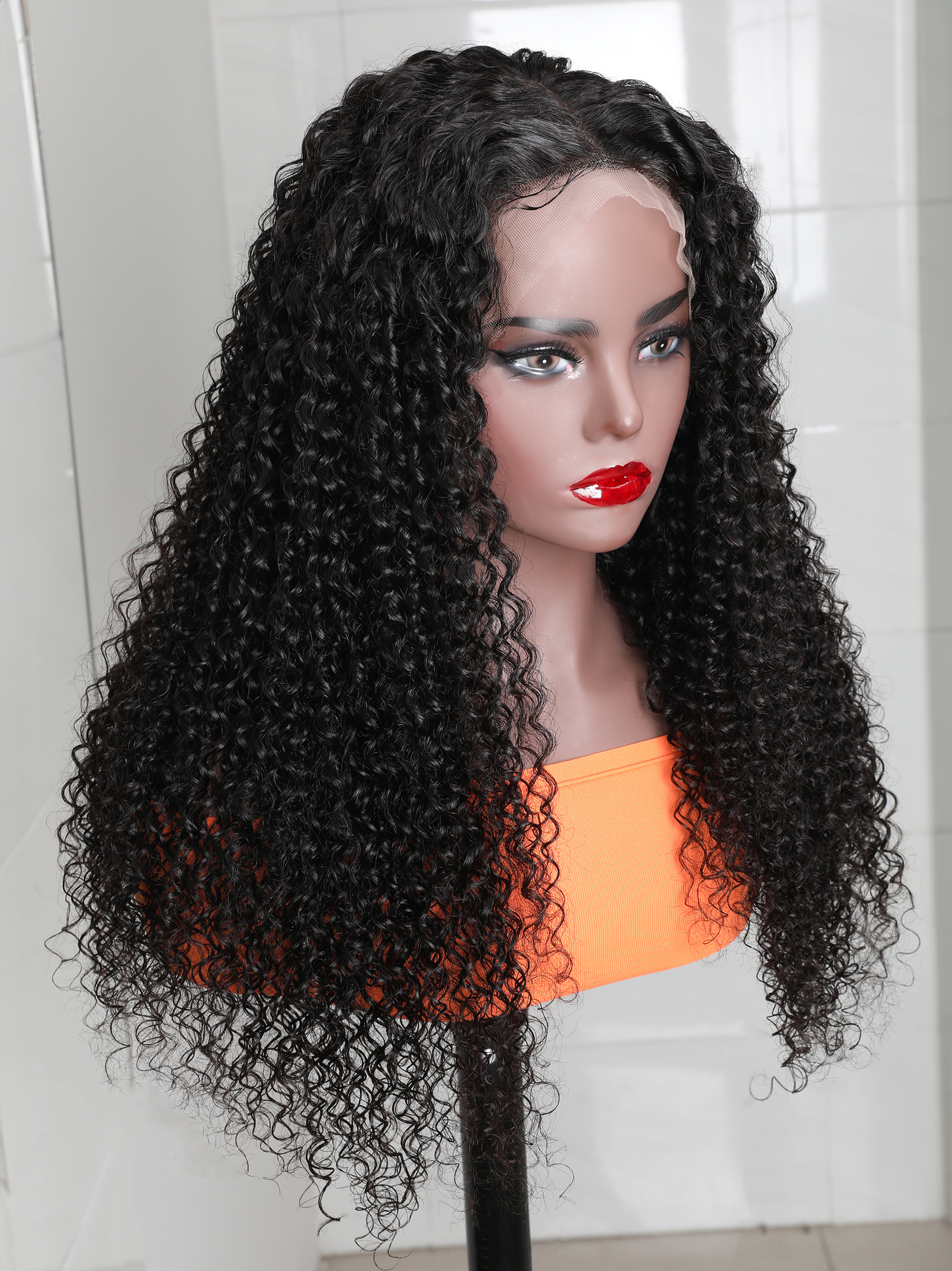 200% Density Natural Curly Clear HD Glueless Lace Wig Human Hair 13x4 Frontal Wig