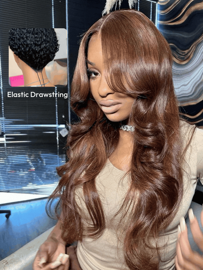 Petaluxe 13x4 Pre-Everything Lace Front Espresso Brown With Highlights Loose Wave Wig