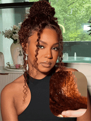 7x5 Bye-Bye Knots? Wig Glueless Lace Reddish Brown Curly Trendy Color Wig With Bleached Knots