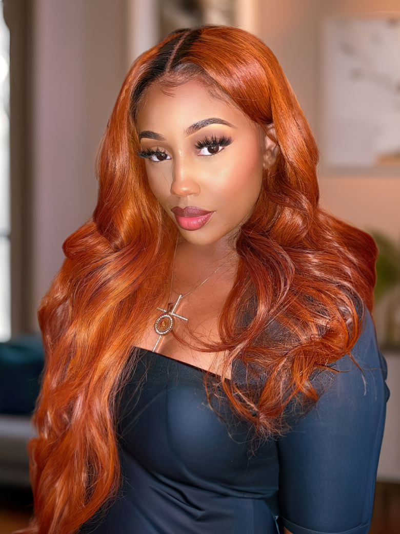 Cinnamon Brunette Loose Wave 13x4 Lace Frontal Wig With Dark Roots