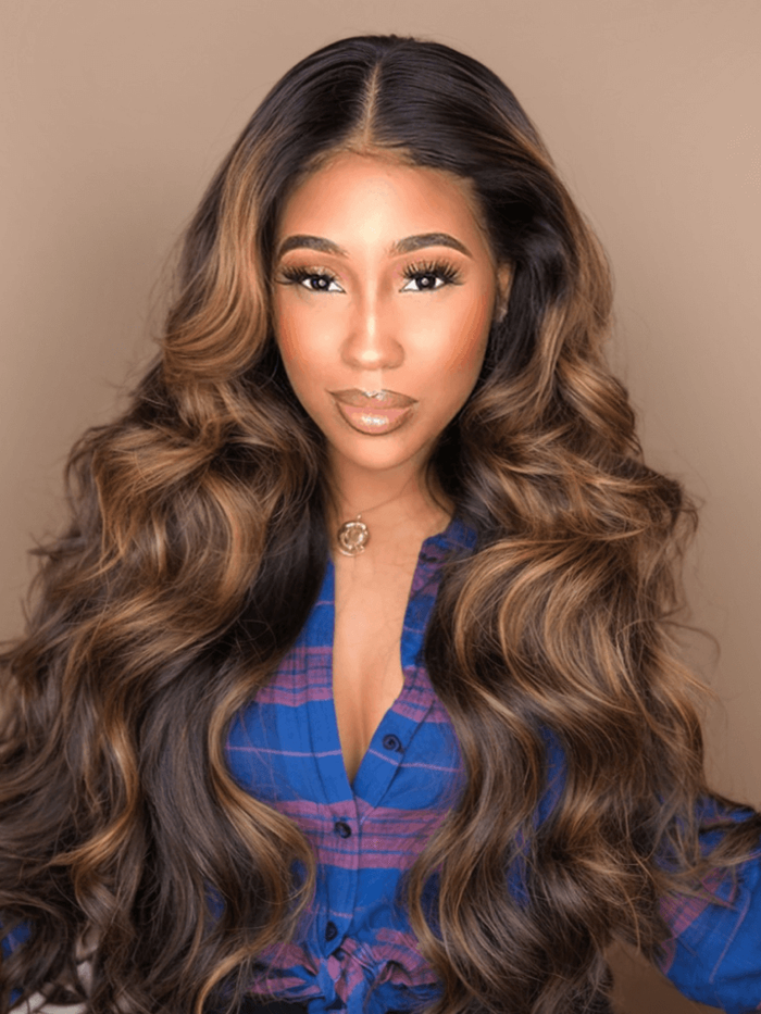 Petaluxe 1B/30 Brown Ombre 4Pcs Hair Bundles With Lace Closure