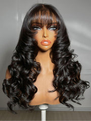 [From 18 Inch] 7x5 Bye Bye Slip? Lace Natural Black Soft Blowout Loose Wave Layered Wig With Wispy Bangs