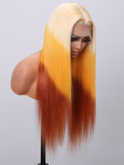 13x4 Lace Front Blonde To Ginger Brown Reverse Ombre Straight Wig