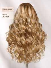 13x4 Bye Bye Slip? Lace Frontal Honey Blonde with Beige Highlights Loose Wave Wig with Face Framing Layers