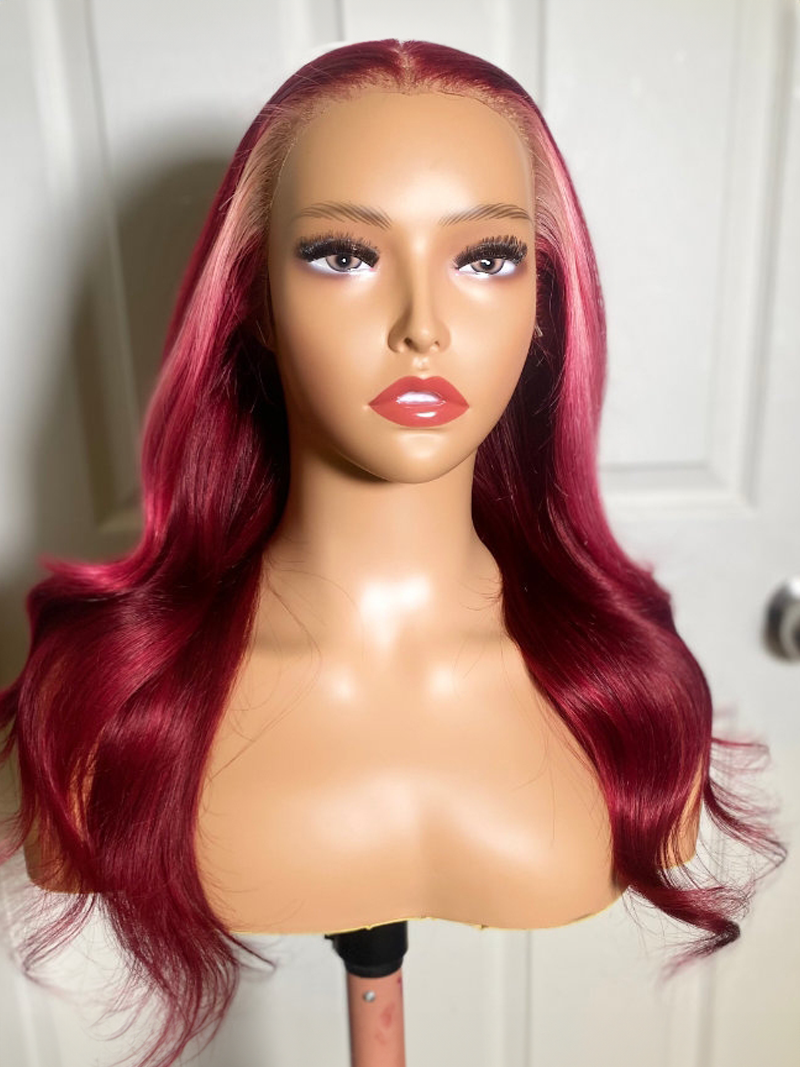 13x4 Lace Front Wavy Red Wig With Blonde Highlights