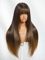 Bye-Bye Knots 7x5 Lace Brown to Blonde Ombre Layered Straight Wig With Wispy Bangs