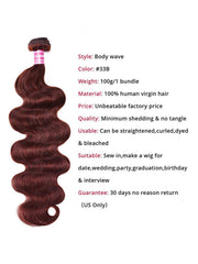 Dark Auburn Body Wave Remy Human Hair 4 Bundles With Closure Deal