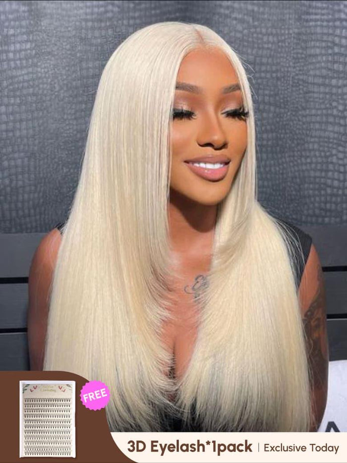Petaluxe Glueless HD 5x5 Invisible Lace Closure Layered Straight Blonde Wig 180% Density