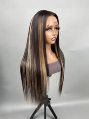 13x4 Lace Front Blonde Highlights On Dark Hair Body Wave / Straight Wig Realistic & Durable
