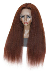 Natural Black / Reddish Brown 13x4 Lace Front Wig Kinky Straight 4C Hair 150% Density