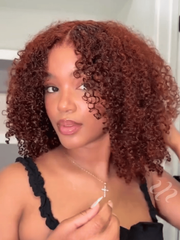 [Today $89] 7x5 Bye-Bye Knots? Wig Glueless Lace Sunset Reddish Brown Jerry Curly/ Afro Kinky Curly Drawstring Wig & Yaki Straight Wig