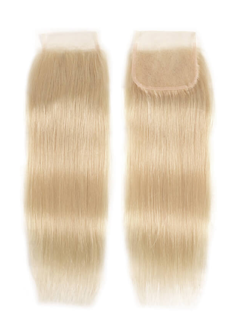 613 Blonde 4x4 Straight Virgin Human Hair Lace Closure Free Part