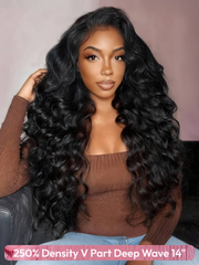 [$19.9 First Come First Served] Glueless Wigs 250% Density V Part Deep Wave/ 360 Lace/ 13x4 Front Lace... Limited Stock