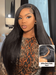 Bye Bye Slip? Wig 7x5 Glueless Lace Black Yaki Straight Wig With Elastic Drawstring 360 Cozy Hug 180% Density