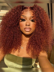 [From 20"] 200% Density 7x5 Glueless Lace Bye Bye Knots Wig Reddish Brown Kinky Curly Bleached Knots Wig