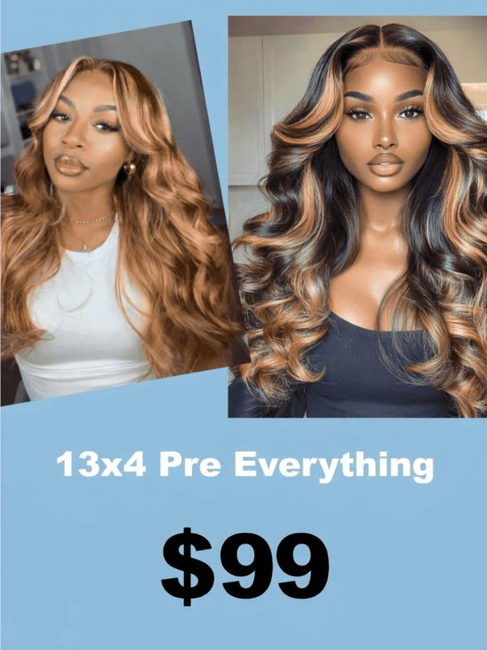 Petaluxe 13x4/7x5 Pre-Everything Lace Front Wig Lace Loose Wave Butterscotch Highlights Brown Wig& Blonde Highlight Wig 150% Density