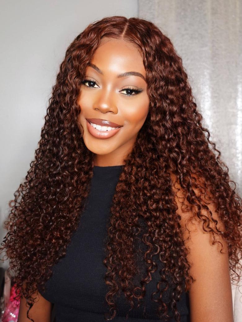 Put On And Go Pre Cut Lace 6x4.5/7x5/13x4 Closure Red Brown Curly Quick & Easy Glueless Air Wig