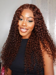 [From 20"] Pre Cut 6x4.5 Lace Red Brown Curly Wig Quick & Easy Glueless Wig With Breathable Cap 150% Density