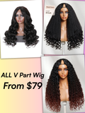 Petaluxe [From 22"] All V Part Wigs From $79: Body Wave | Black Kinky Straight with Spiral Curly Ends | Black to Reddish Brown Ombre Water Curly