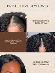 V Part Ready To Wear Shadow Root Brown Balayage Glueless Protective Style Wig
